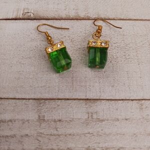 Goldtone Green Faceted Earrings